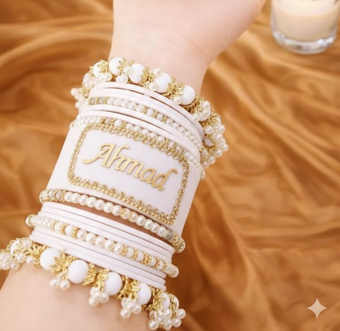 Signature White Bangles - With Name Customization